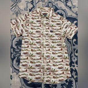 BURLEBO Shirt Mens Medium Outdoors Button Up Ducks Dogs Pattern Hunting collared